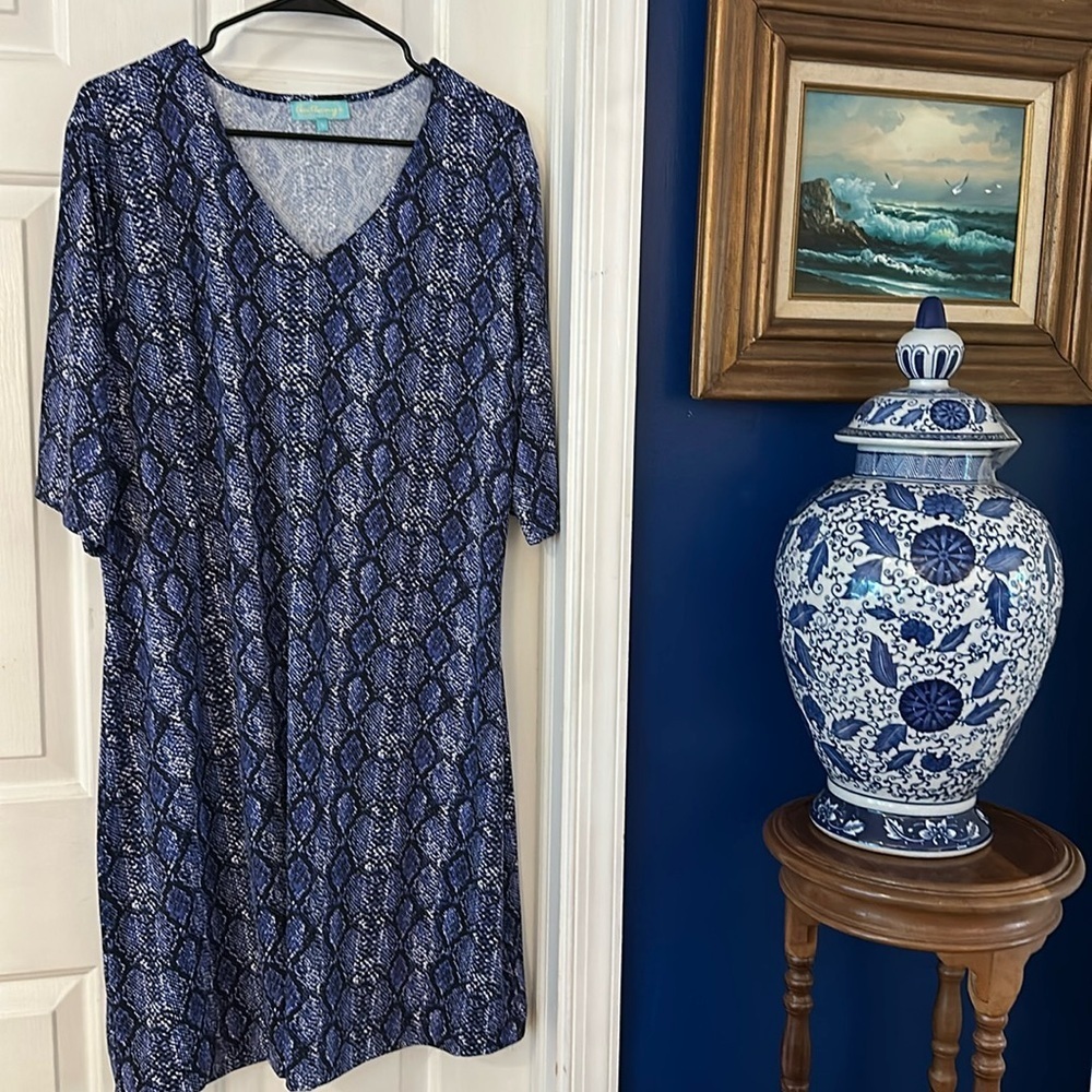 Women’s Anthony’s Resort wear Blue Snakeskin Print Shift Dress UPF 50+ Cooling